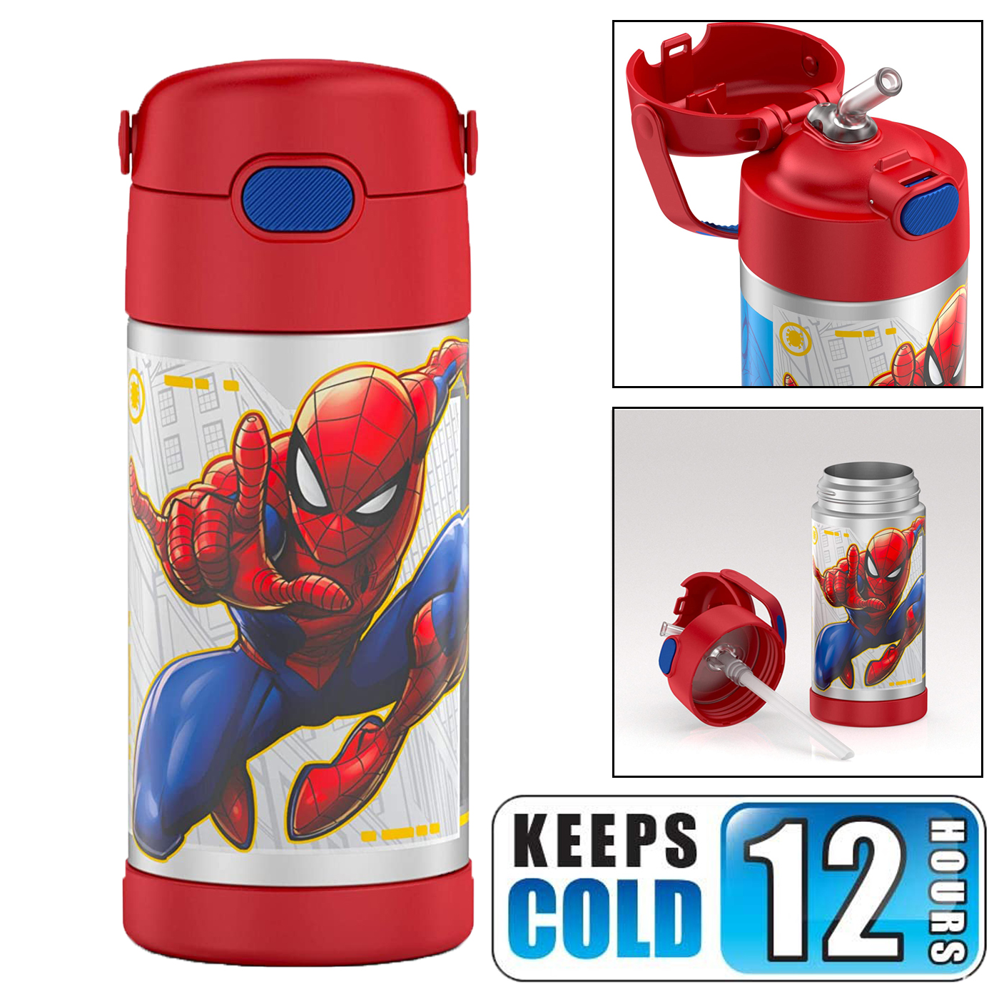 Thermos 12oz FUNtainer Water Bottle with Bail Handle - Red Spider-Man 1 ct
