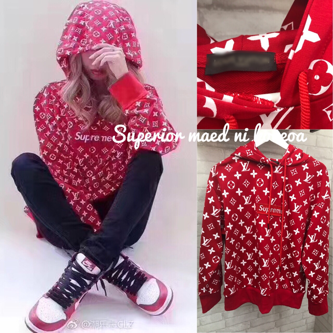 Louis Vuitton Supreme Red Lv Type 851 Luxury Hoodie Outfit Fashion Brand -  SuperHyp