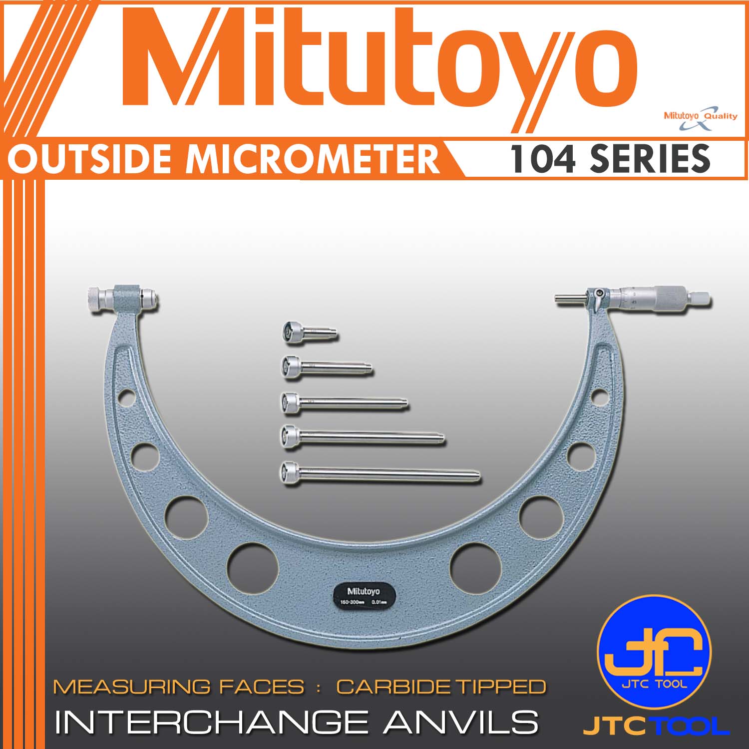 Mitutoyo 104-143A Outside Micrometre with 4 Interchangeable Anvils and 4 Standards 400 mm-500 mm Range 0.01 mm Graduation 