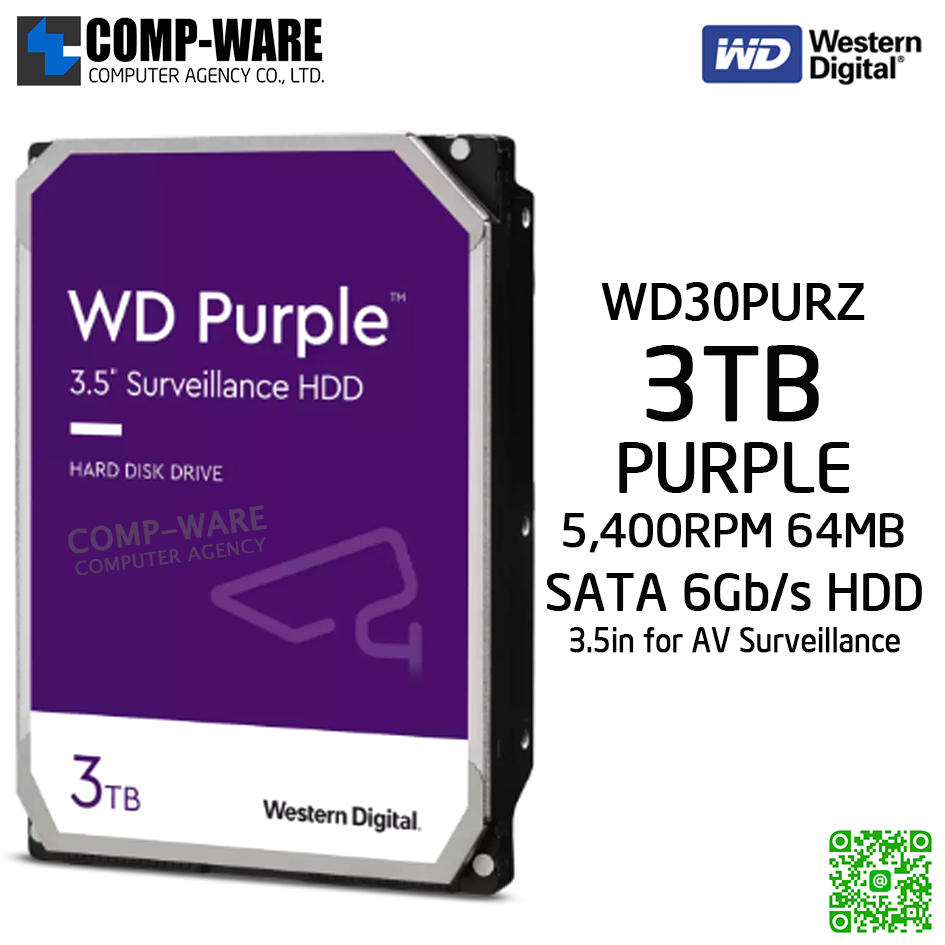 WD Purple 3TB AV Surveillance Hard Disk Drive - 5400RPM SATA 6Gb/s
