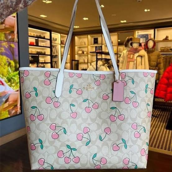 COACH®  City Tote In Signature Canvas With Heart Cherry Print