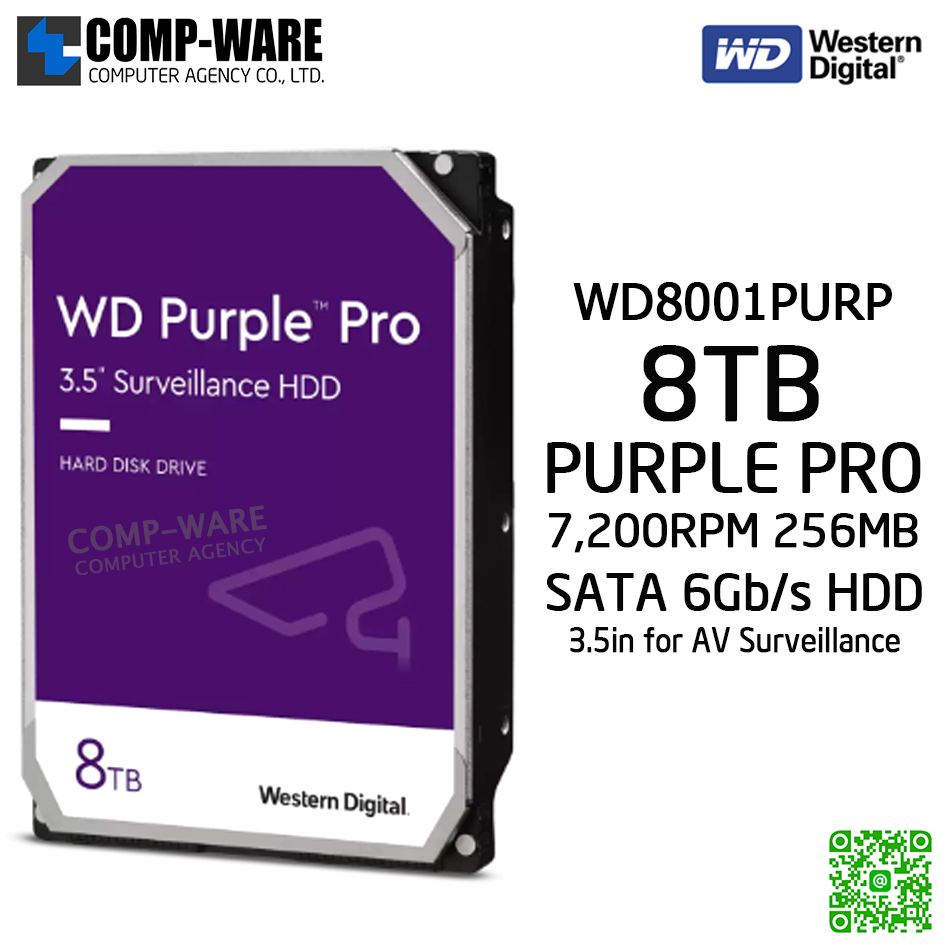 WD PURPLE PRO 8TB AV Surveillance Hard Disk Drive - 7200RPM SATA