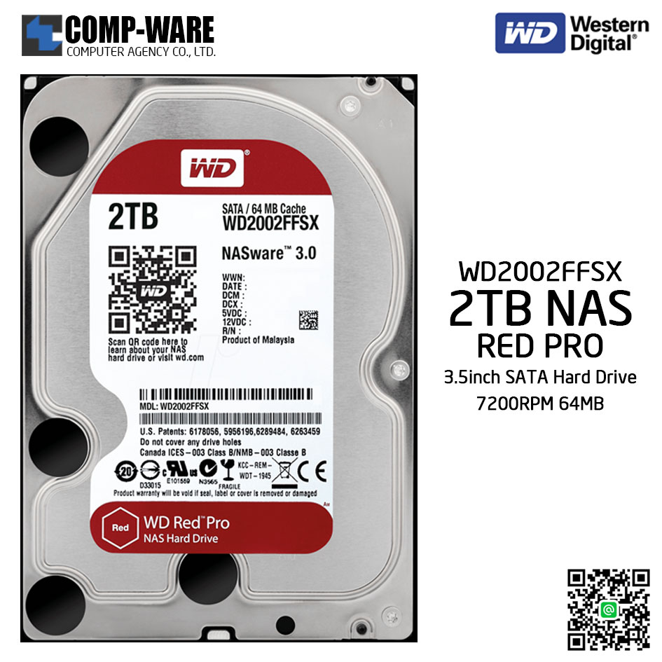 samtale jeg lytter til musik Investere WD Red PRO 2TB NAS Hard Disk Drive - 7200RPM SATA 6Gb/s 64MB Cache 3.5Inch  - WD2002FFSX - Comp-Ware Computer Agency Co., Ltd. : Inspired by LnwShop.com