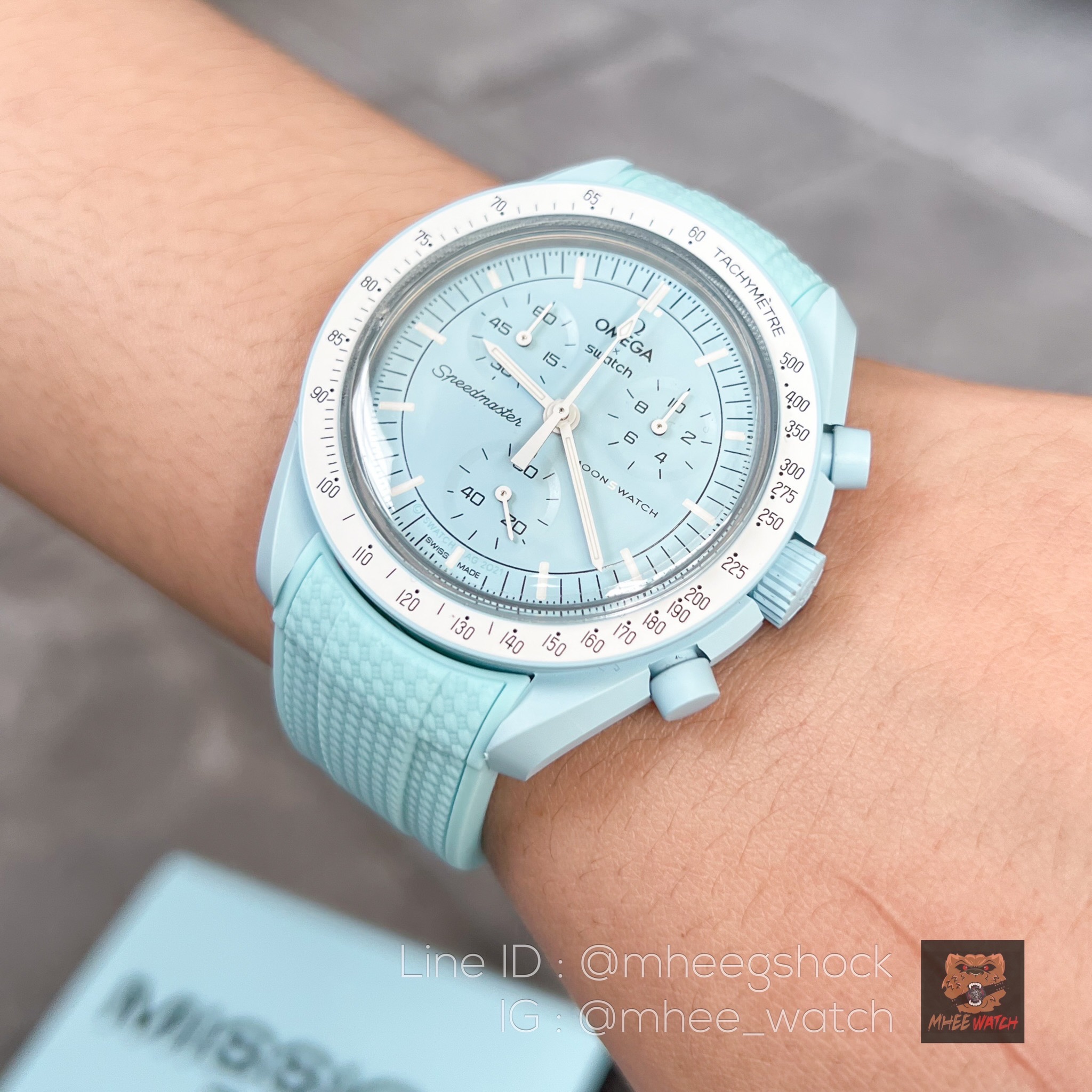 Swatch X Omega Mission to URANUS Tiffany Color with Rubber Strap