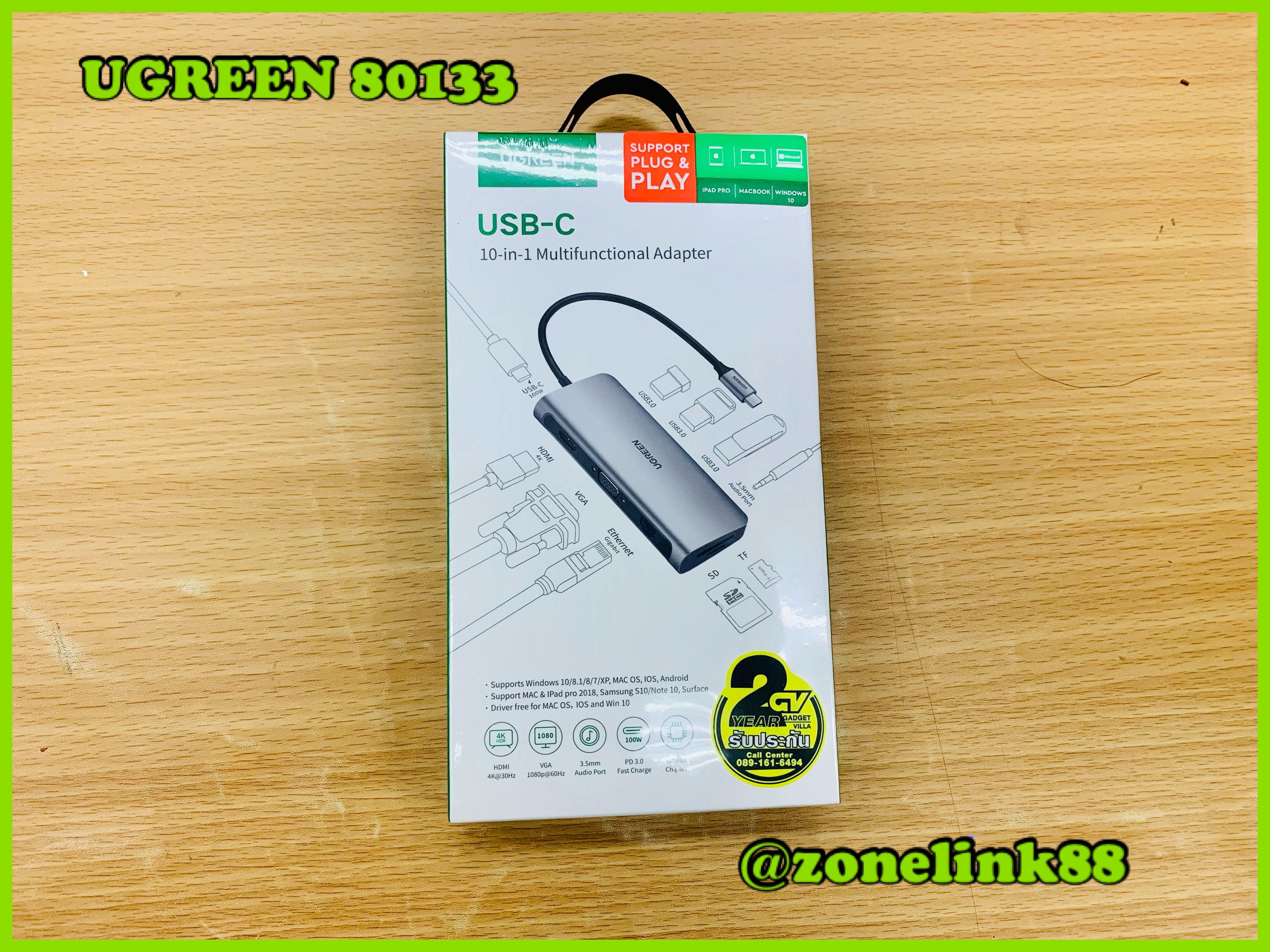 UGREEN USB C Hub 10 in 1 Type C Hub with Ethernet, 4K USB C to HDMI, VGA,  PD Power Delivery, 3 USB 3.0 Ports, USB C to 3.5mm, SD/TF Cards Reader for