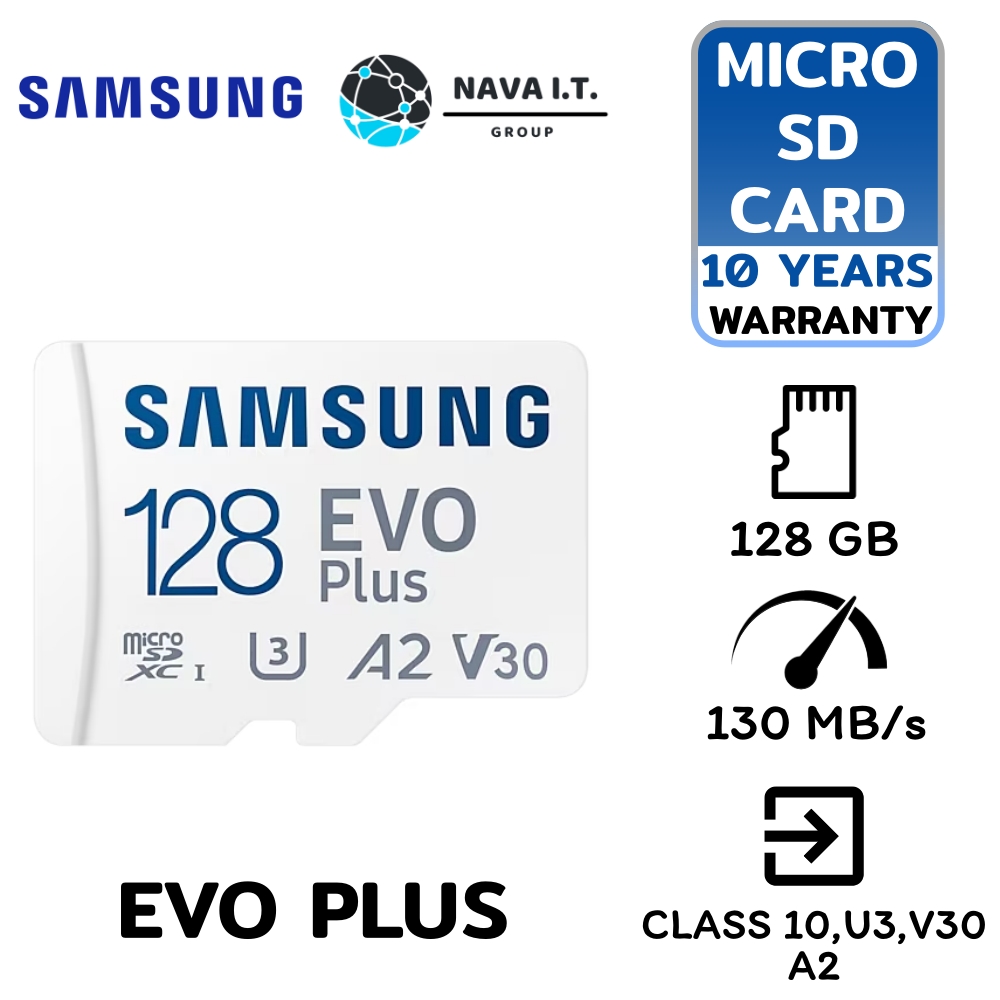 Cartão Micro SD XC 128GB Samsung Evo Plus- Class 10 - 130mb/s -  MB-MC128KA/EU