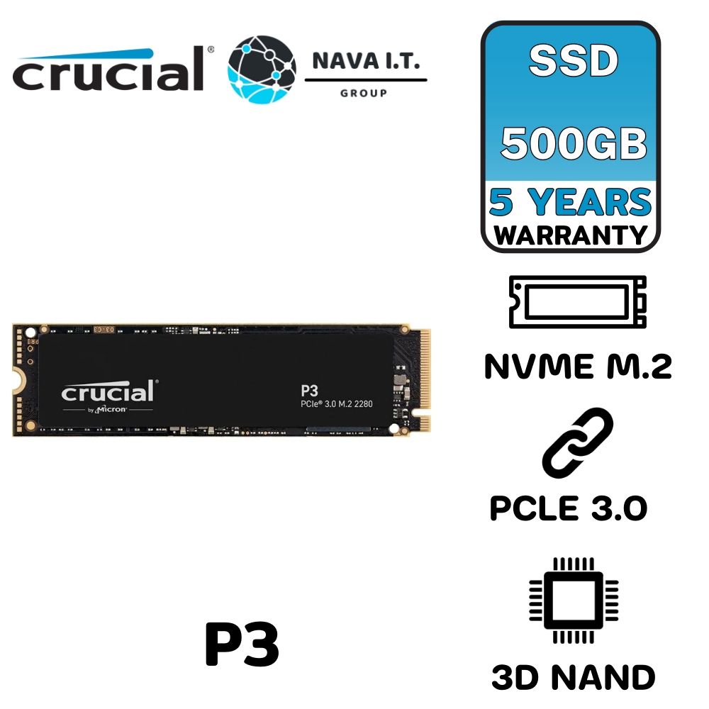 CRUCIAL P3 500GB CCL-CT500P3SSD8 3D NAND NVME PCLE M.2 SSD รับประกัน 5ปี -  NAVA IT ONLINE LINE : @navait โทร.064-458-1963 จำหน่ายสินค้าไอที -  อุปกรณ์คอมพิวเตอร์ทุกชนิด