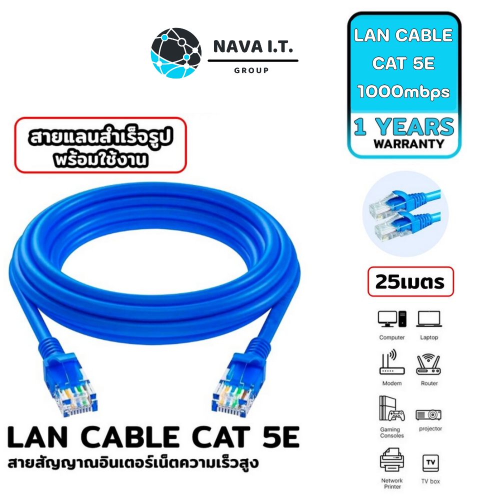545) Nava It สาย Lan Cat 5E สายแลนเข้าหัวสำเร็จรูป ยาว 25 เมตร สีฟ้า ประกัน  1 ปี - Nava It Online Line : @Navait โทร.064-458-1963 จำหน่ายสินค้าไอที -  อุปกรณ์คอมพิวเตอร์ทุกชนิด
